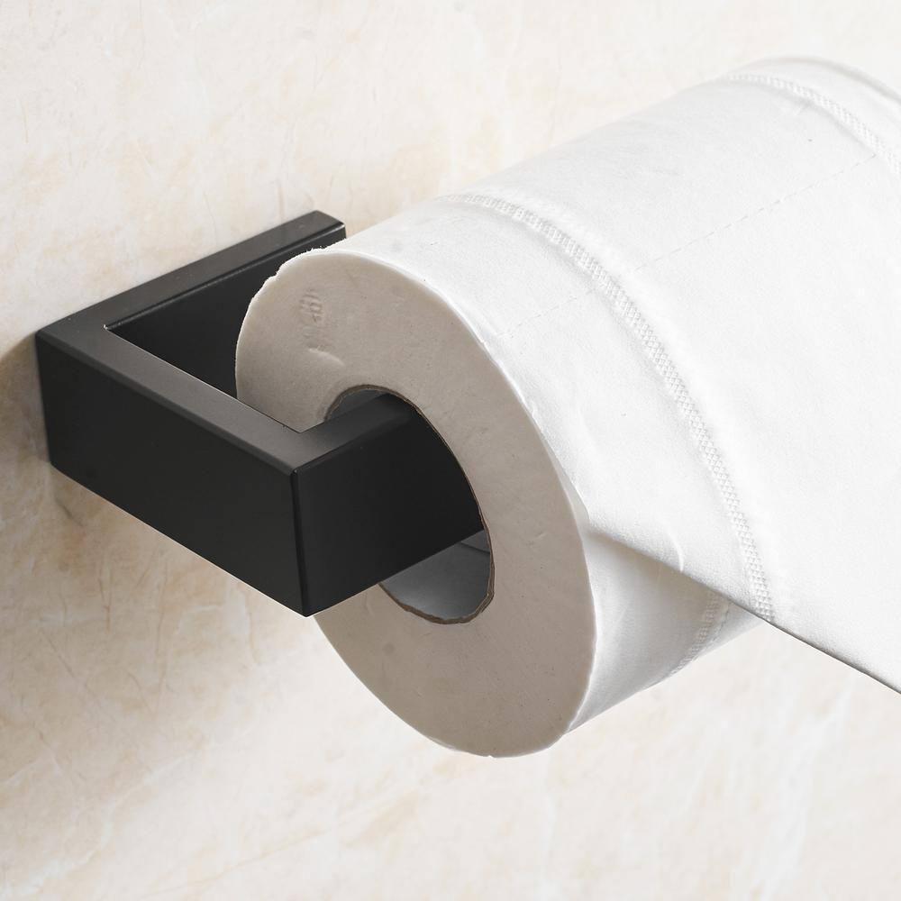 TNOMS Paper Roll Holder Matte Black Wall Mounted Stainless Steel Bathroom Rust Proof Toilet Tissue Holder,Q8002BK