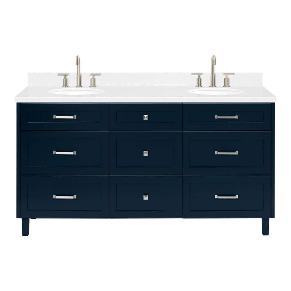 Ariel Monrow 66 Inch Double Oval Sink Bathroom Vanity With Carrara White Quartz Countertop