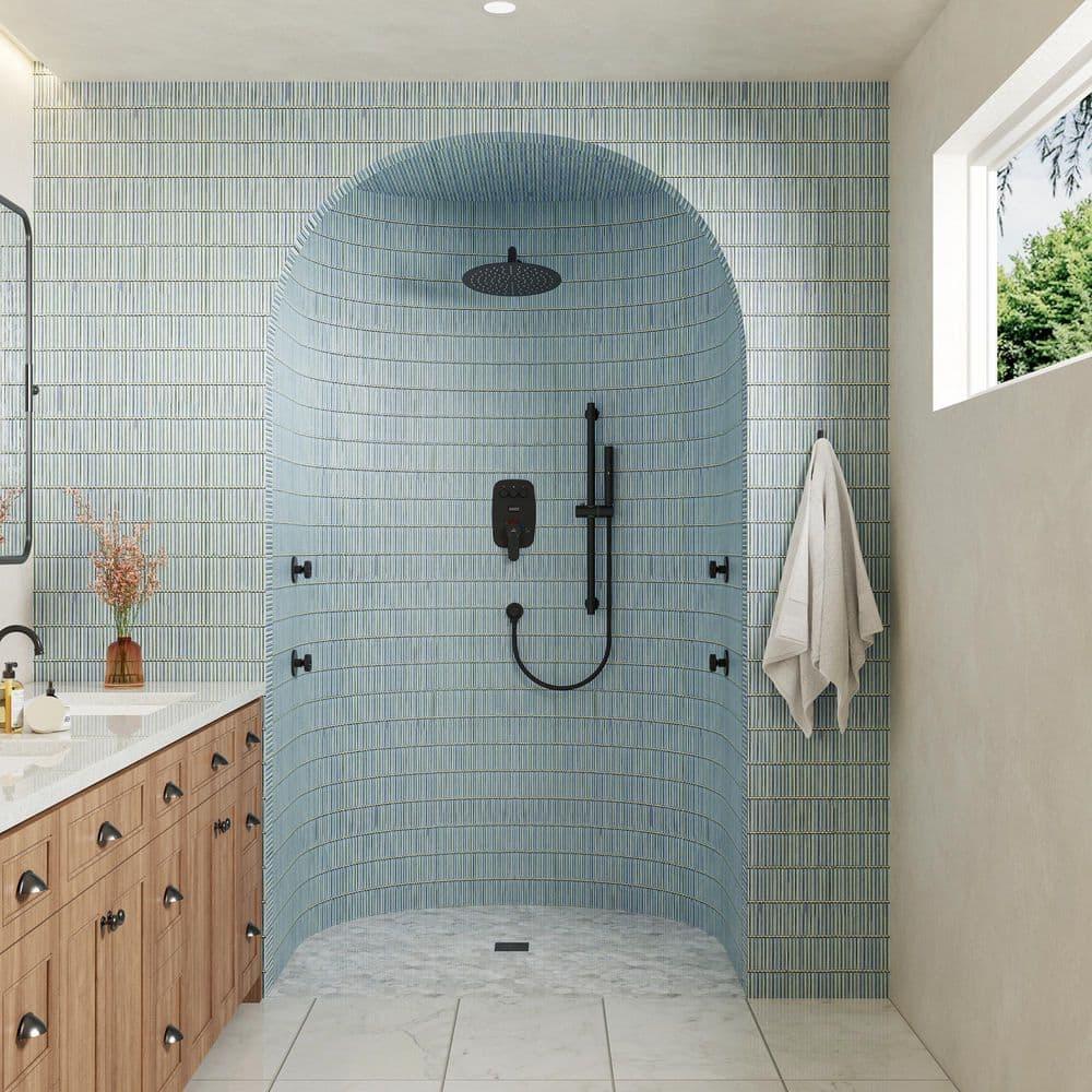 3-Function 12 Inch Temperature Digital Display Shower System With 2-Setting Slider Bar Handheld And 4Pcs Body Jets