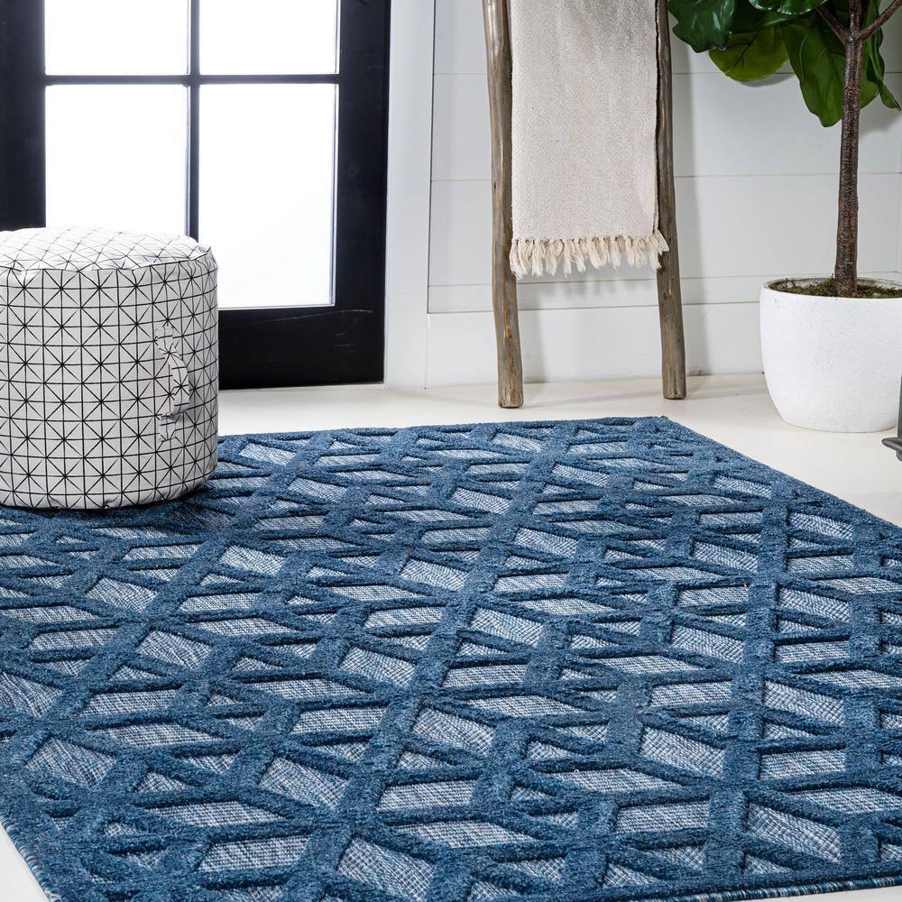 8'x10' Talaia Neutral Geometric Indoor/Outdoor Area Rug, Navy - JONATHAN Y
