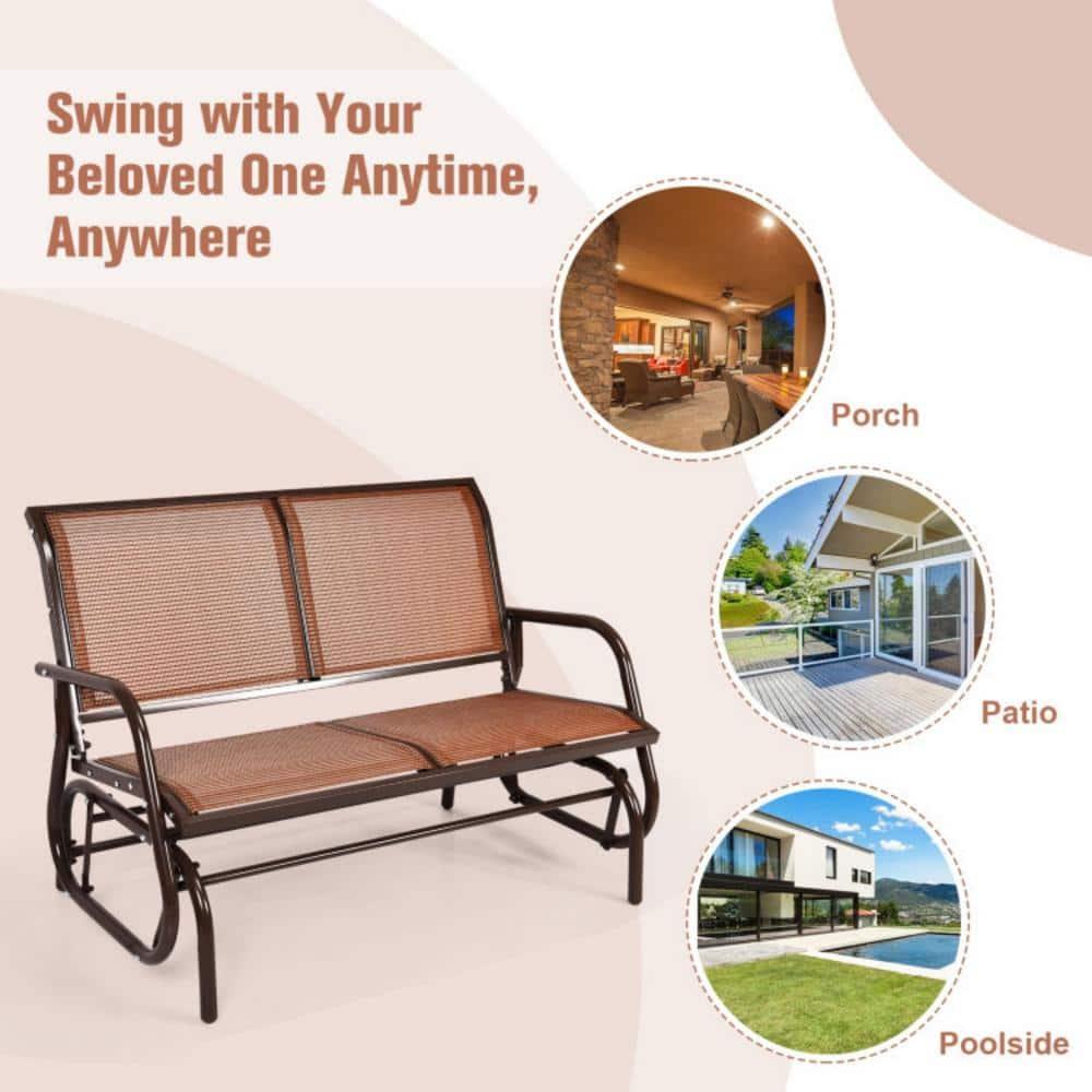 Costway 48'' Outdoor Patio Swing Glider Bench Chair Loveseat Rocker Lounge Backyard Brown