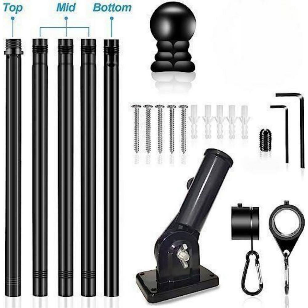 6 FT Flag Pole Kit with Mutil-Position Adjustable Bracket & Spinning Flagpole Rings, 1" Thicken Stainless Steel Metal Flag Poles for 3x5 Flag Outside House Wall Post Mount (6 FT, w/180° Black Bracket)