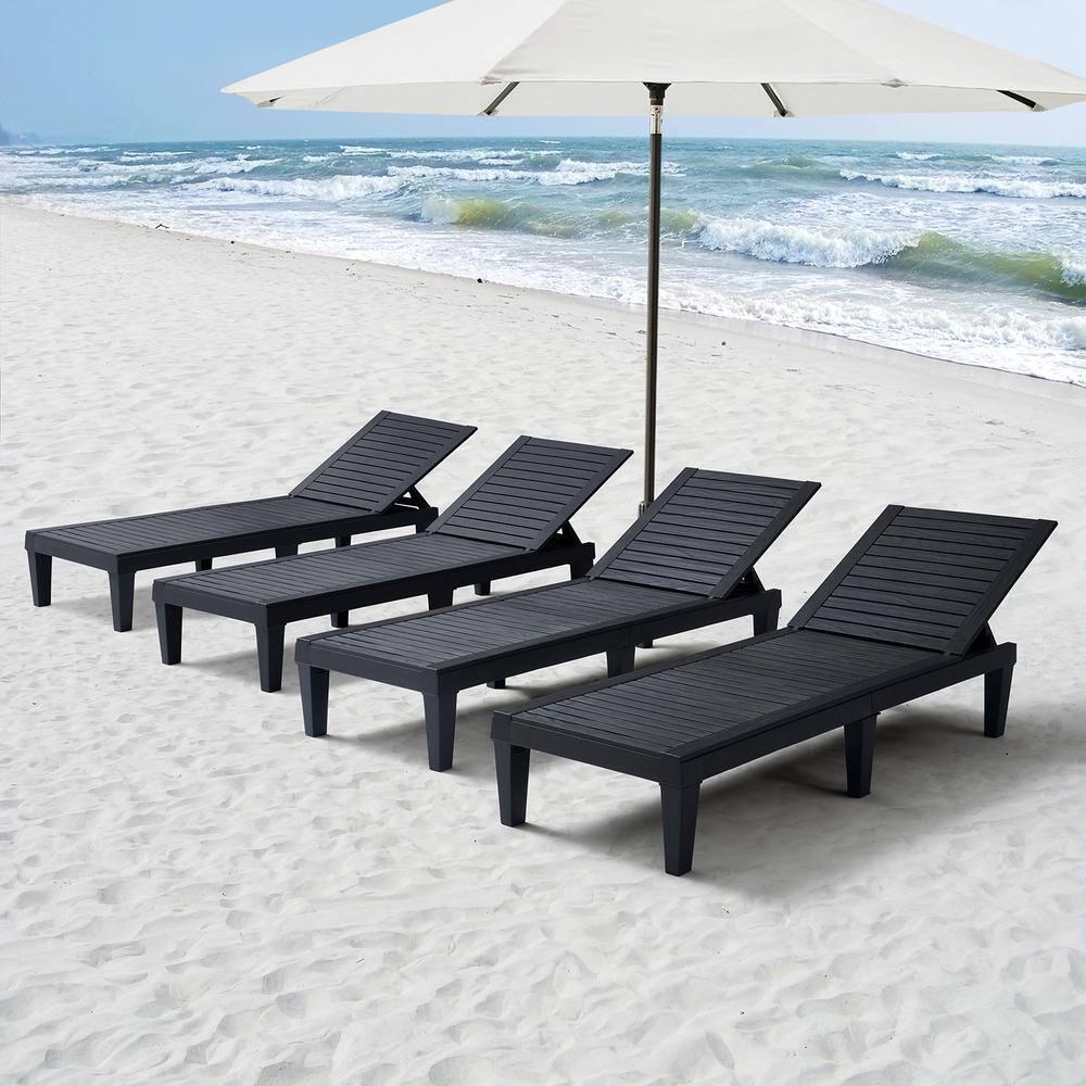 Nestl Waterproof Chaise Lounge Chair - Set of 4 Adjustable Lightweight Black Outdoor Patio Chairs