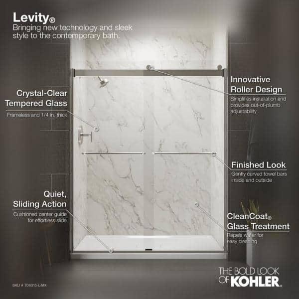 Levity 47.58" x 74" Bypass Shower Door with CleanCoat® Technology