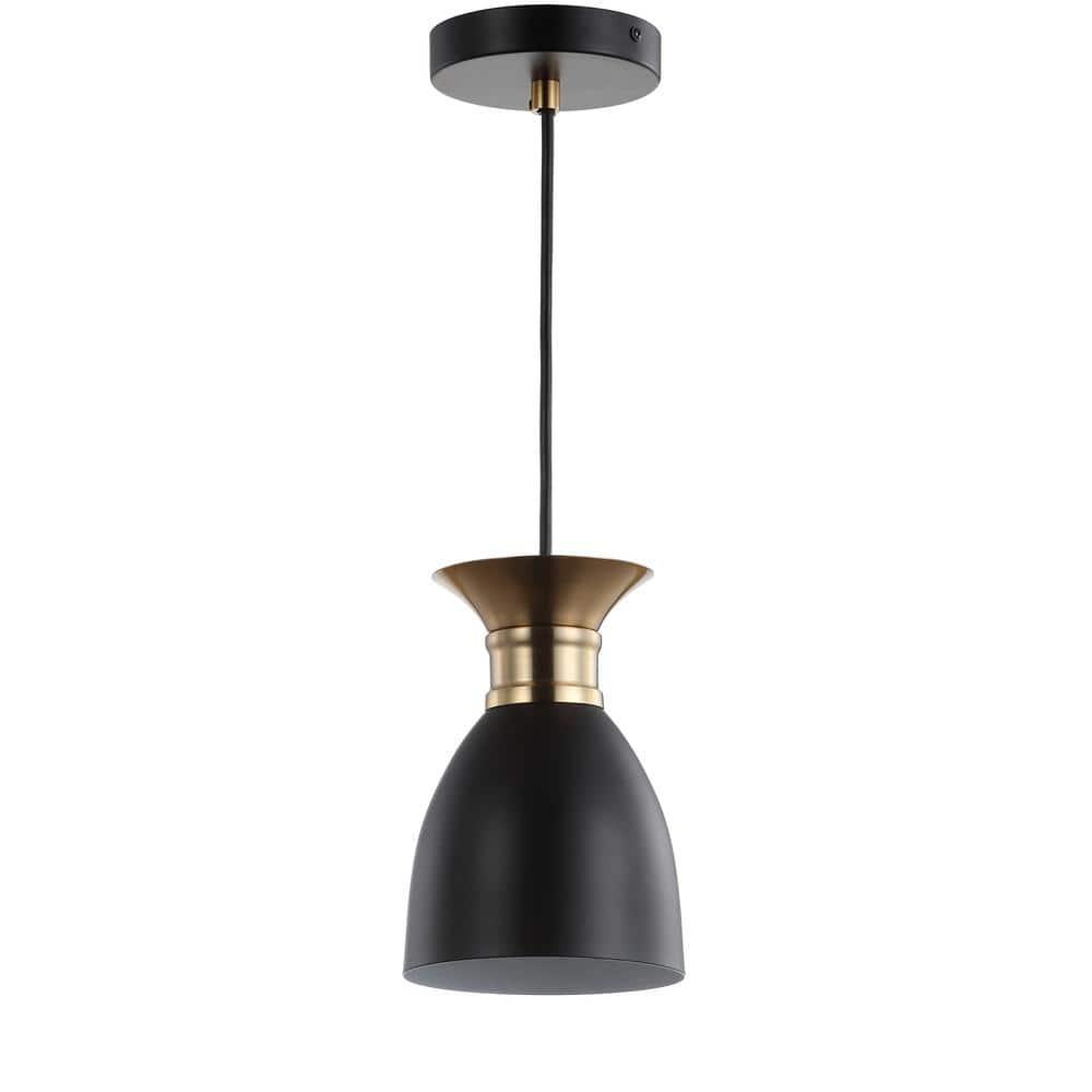 Edison 5.75 in. 1-Light Black/Brass Gold Metal LED Pendant