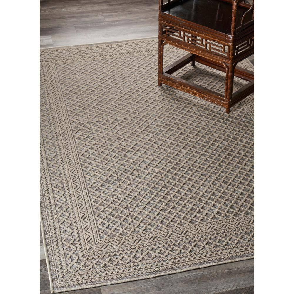 LR Home Natural Beige Toned 5 ft. x 7 ft. Classic Geometric Trellis Bordered Indoor/Outdoor Rug