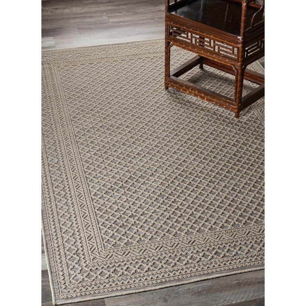 LR Home Reese 5' x 7', Gray Trellis Fade, Stain, and Moisture Resistant Indoor/Outdoor Area Rug