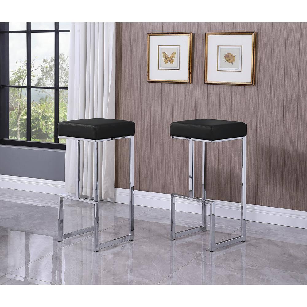 Dorrington Modern Faux Leather Backless Bar Stool in Black/Silver (Set of 2)
