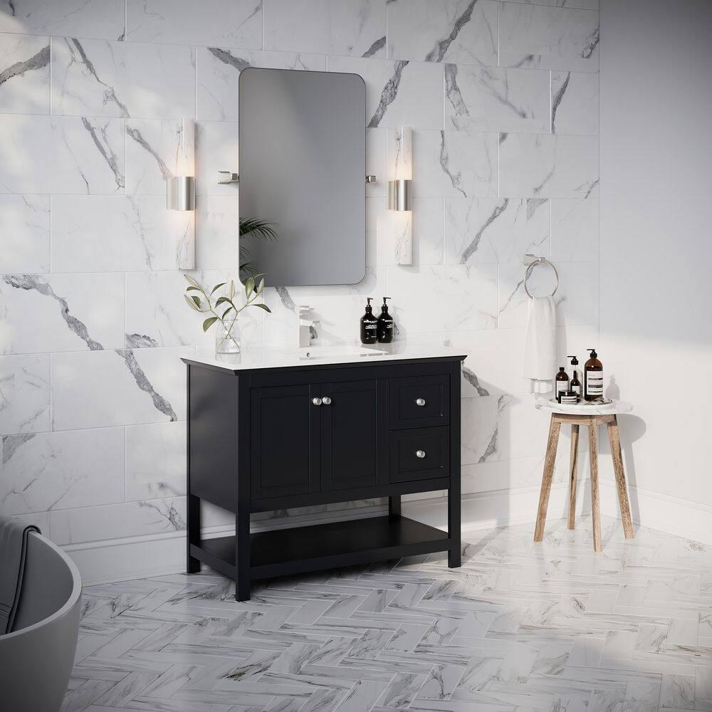 Fresca Manchester 42-in Black Undermount Single Sink Bathroom Vanity with White Quartz Top