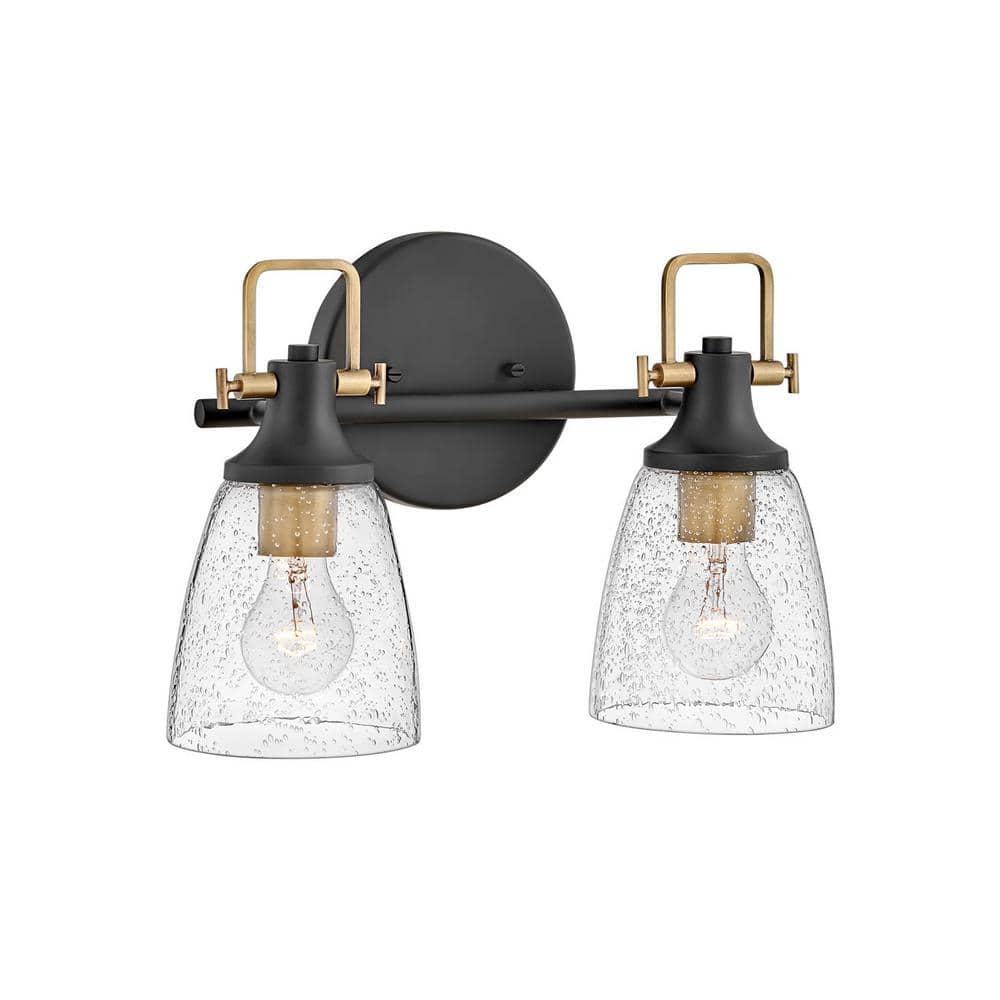 Easton Two-Light Bath Vanity Fixture w/ Clear Seedy Glass Shades