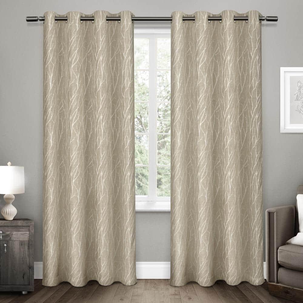 EXCLUSIVE HOME Forest Hill Woven Room Darkening Blackout Grommet Top Curtain Panel Pair, 52"x84", Natural