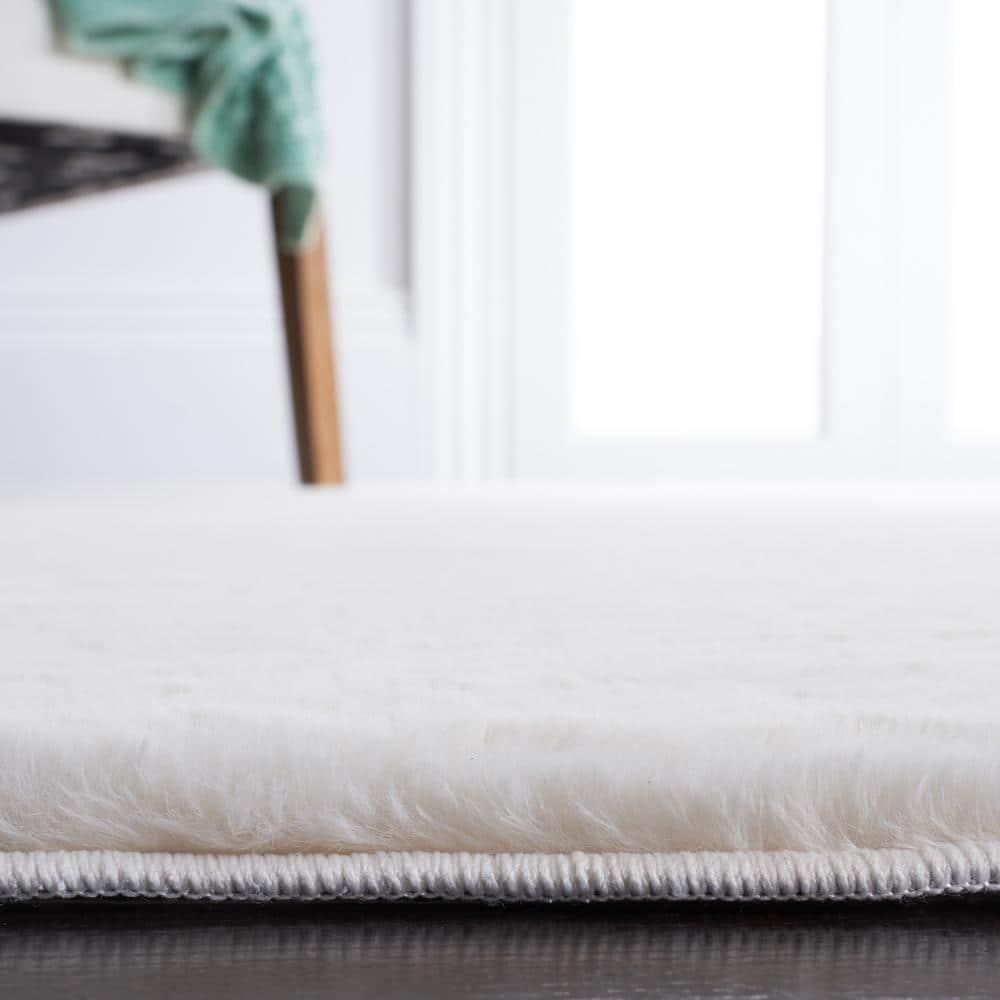 SAFAVIEH Faux Rabbit Fur David Solid Runner Rug, Off White, 2'3" x 8'