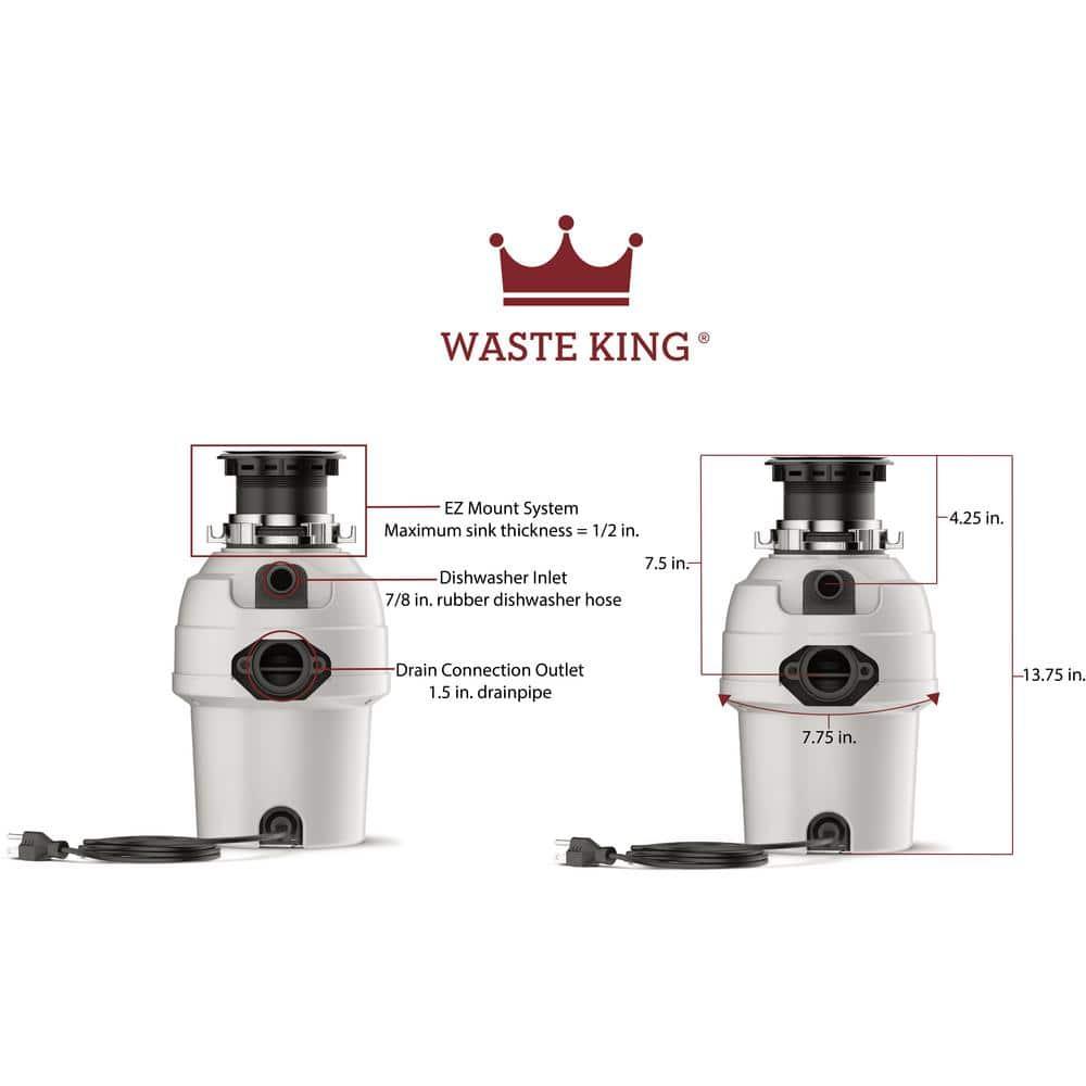 Waste King Legend Series L-3200 Garbage Disposer, 3/4 hp Motor, 115 V, Stainless Steel