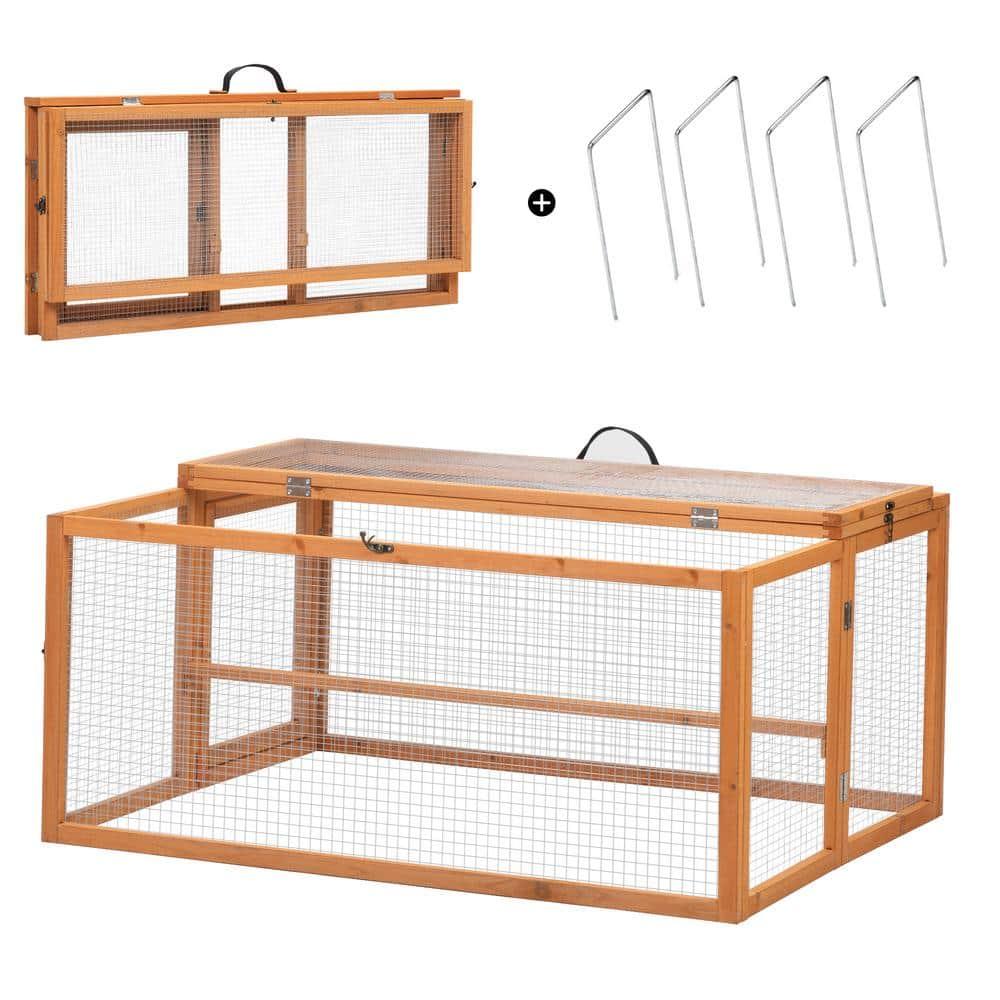 Coziwow Folding Chicken Coop, Wooden Rabbit Hutch for Small Animals with Roosting Bar, Orange