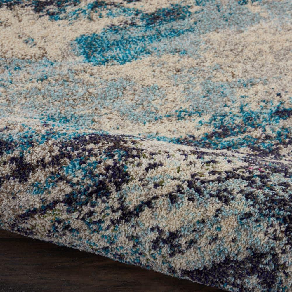 Celestial CES02 Area Rug Colorful Contemporary Abstract By Nourison Ivory Teal Blue 7' x 10'
