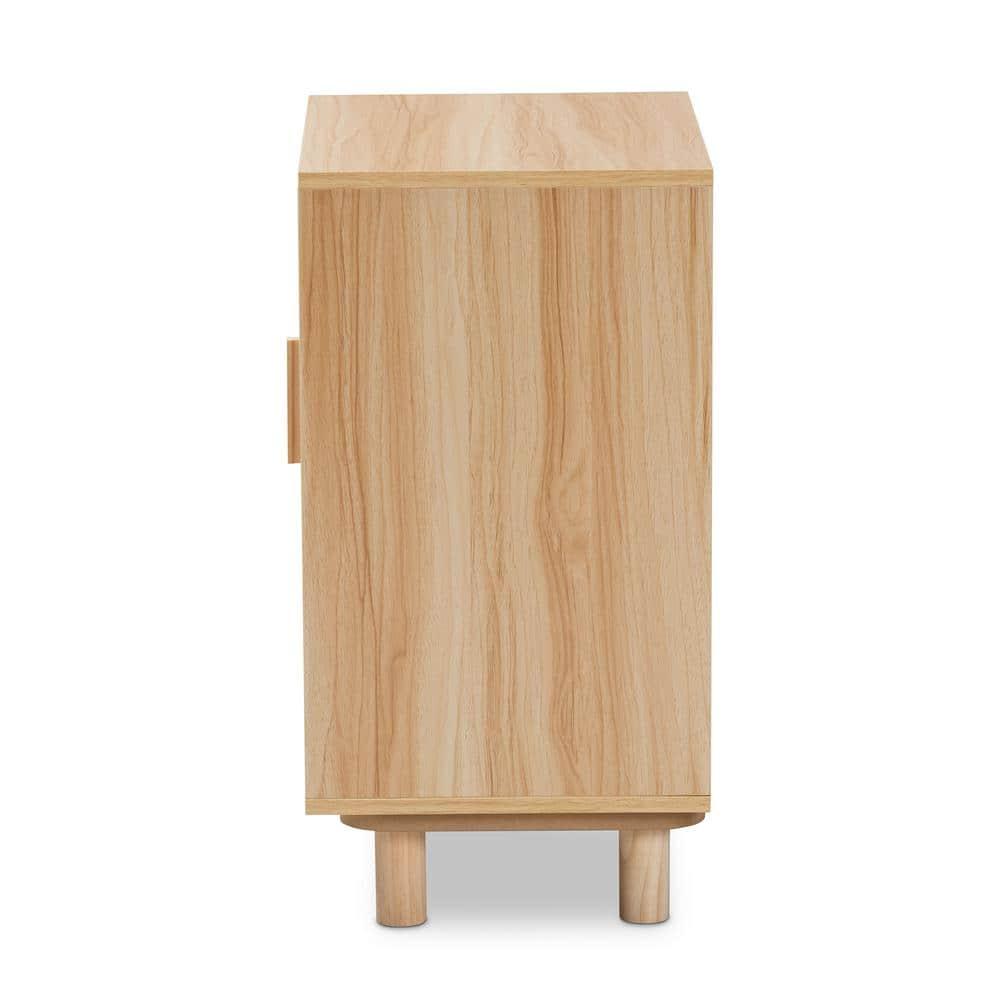 Maclean Rattan Wood 1 Door Nightstand Natural/Brown - Baxton Studio