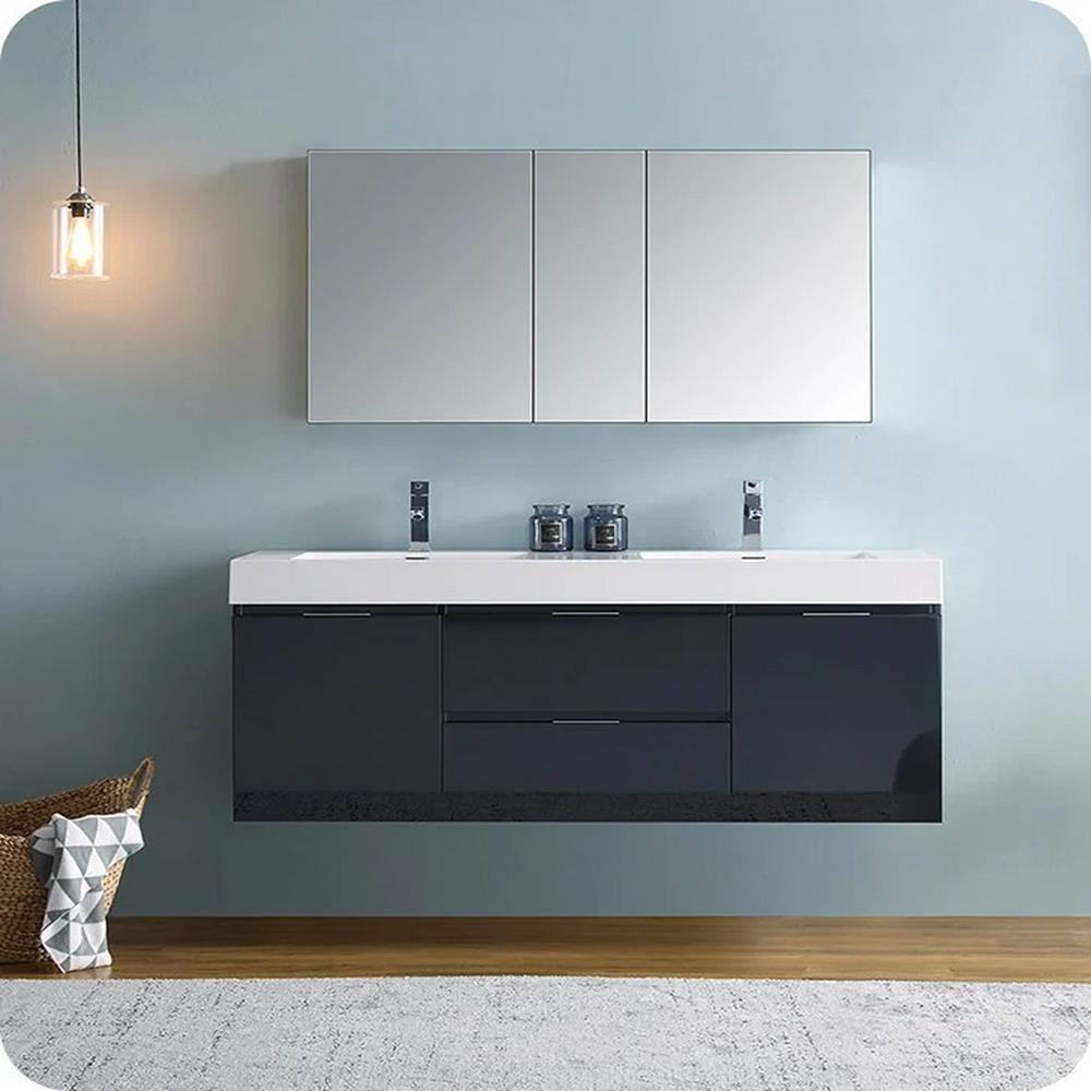 Fresca Valencia 60" Wall Mount Double Sink Bathroom Vanity with Top and Sinks (Faucets Not Included)