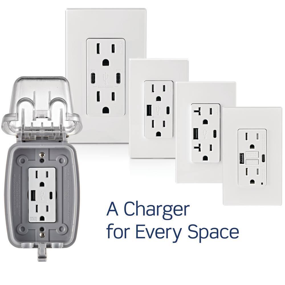 Tamper-Resistant T5635-I 15A 125V 30 watts Tamper-Resistant Duplex Outlet USB Dual Type-C with Power Delivery In-Wall Charger, Ivory
