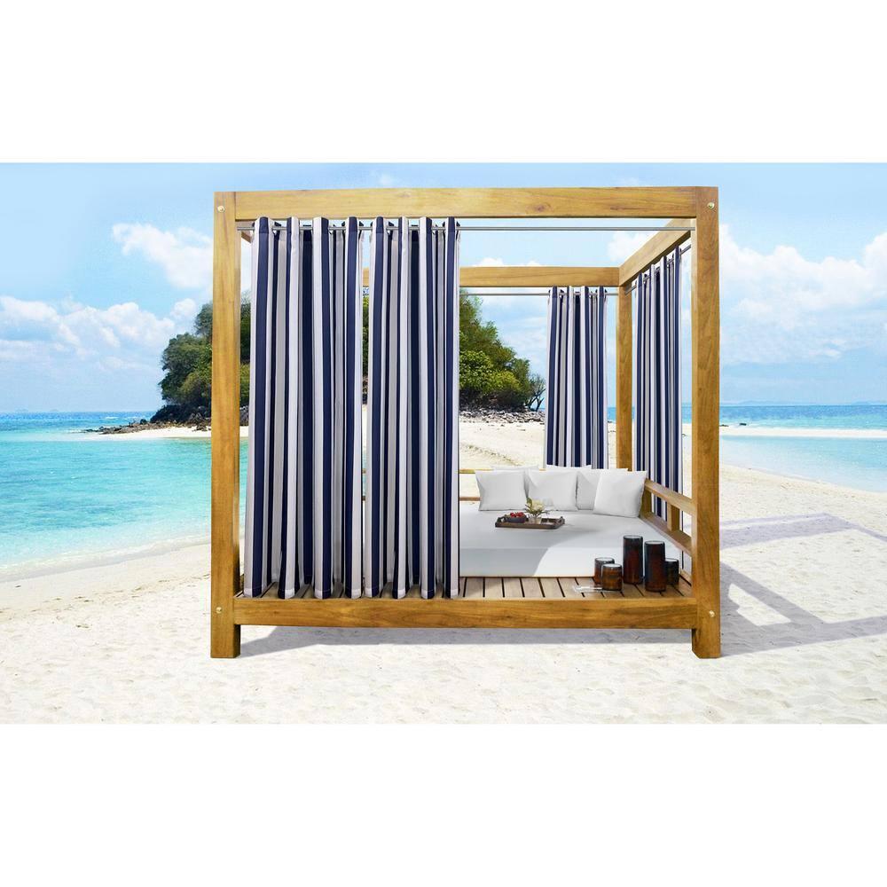Commonwealth Seascapes Stripes Light Filtering Satiny Look Provide Privacy Grommet Outdoor Panel Pair Each 50" x 84" Indigo