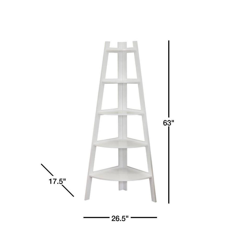 63" x 26.5" Five-Tier Pyramid Corner Ladder Shelf White - Danya B.: Modern Display, MDF Wood, Open Shelves