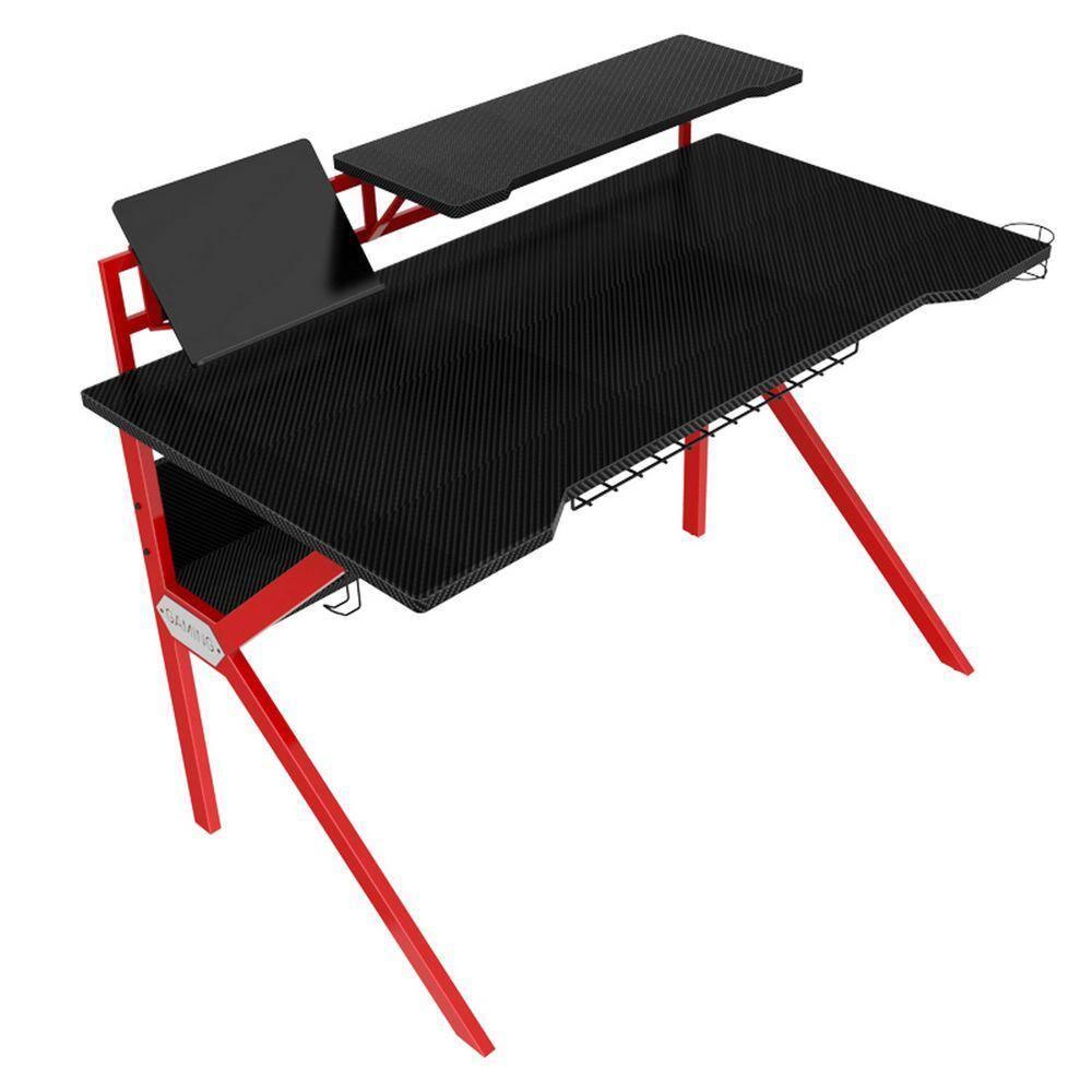 PVC Coated Ergonomic Metal Frame Gaming Desk Black/Red - The Urban Port: Elevated Monitor Shelf, K-Shaped Legs, Headphone Holder