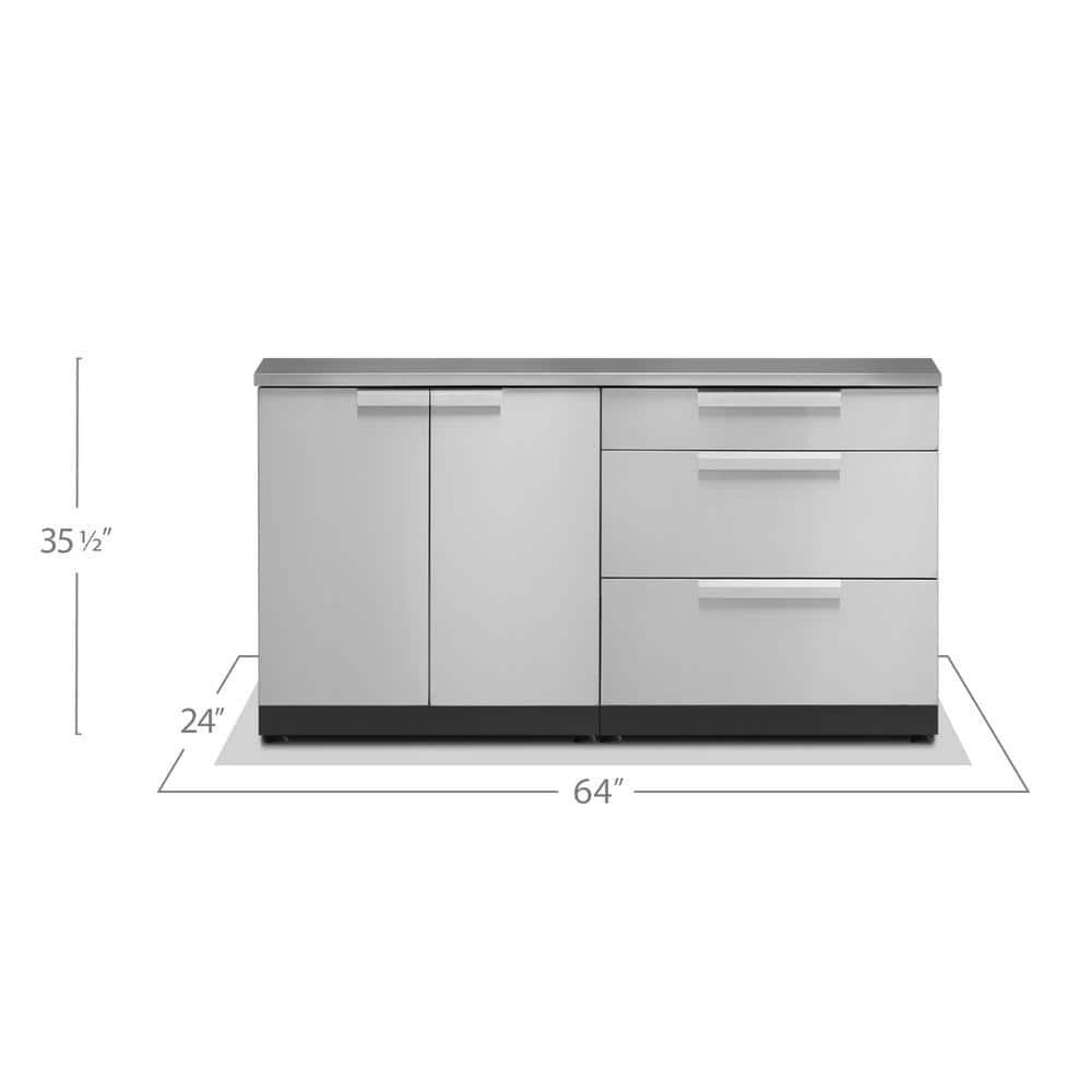 Outdoor Kitchen Stainless Steel 64" W x 24" D x 36.5" H 2-Piece Modular Cabinet Set