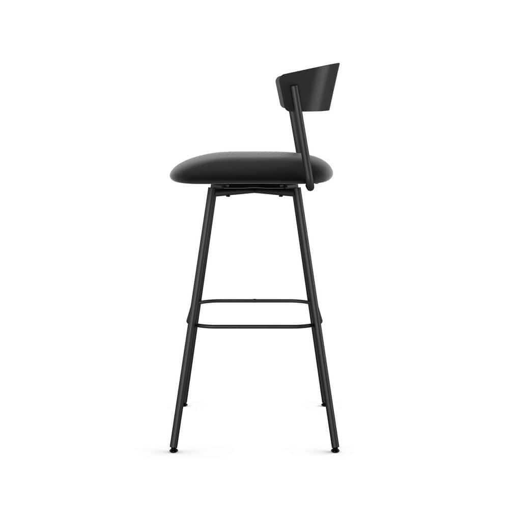 Amisco Ludwig 26 In. Swivel Counter Stool - Black Faux Leather / Black Metal
