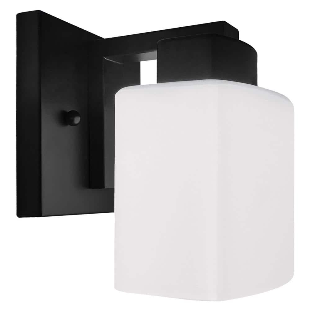 Design House Dove Creek Dimmable Wall Light Sconce with Frosted Glass, Matte Black