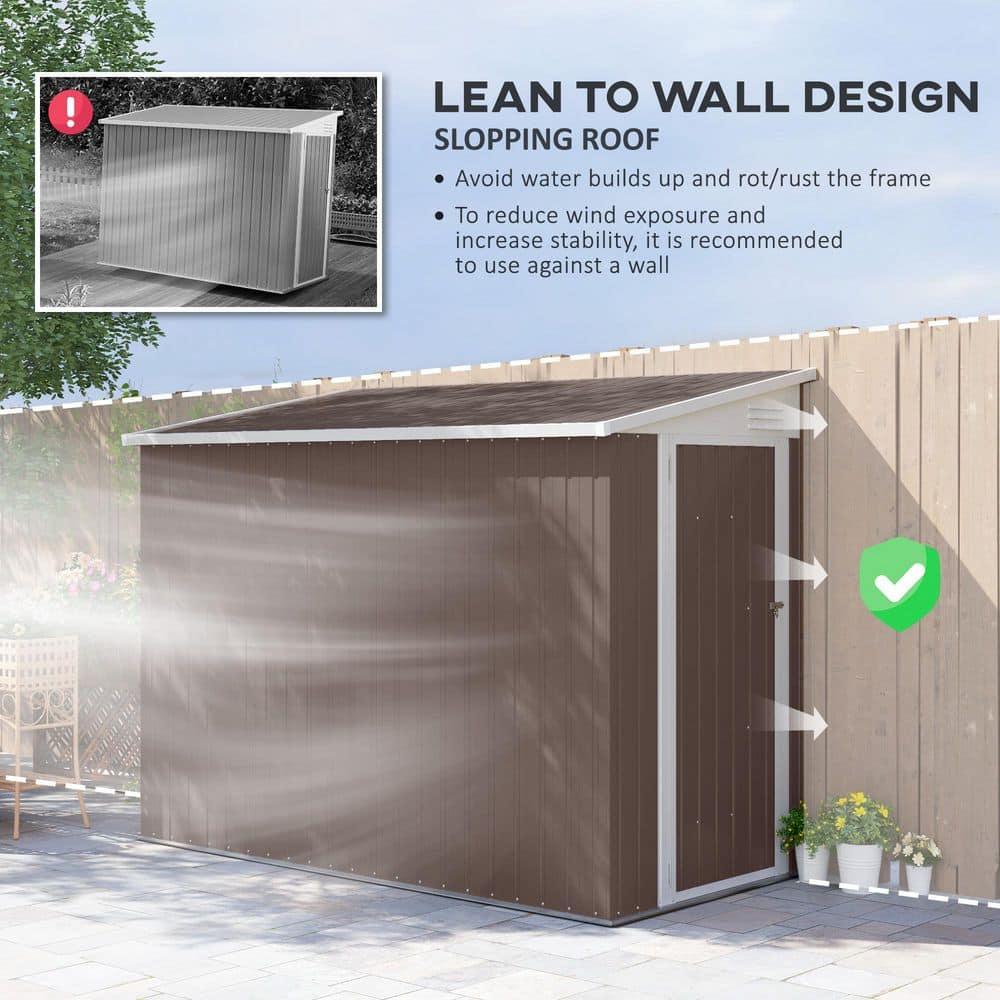 Outsunny 4' x 7.7' Metal Outdoor Storage Shed, Lean to Storage Shed, Garden Tool Storage House with Lockable Door and 2 Air Vents for Backyard, Patio, Lawn