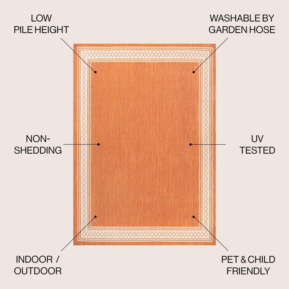 5' x 8' Lucia Classic Diamond Border Indoor/Outdoor Area Rug, Orange/Cream - JONATHAN Y