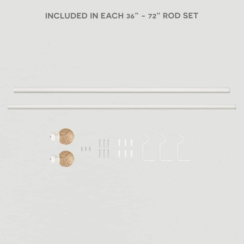 EXCLUSIVE HOME Rope Knot 1" Curtain Rod and Coordinating Finial Set, Matte White, Adjustable 36"-72"