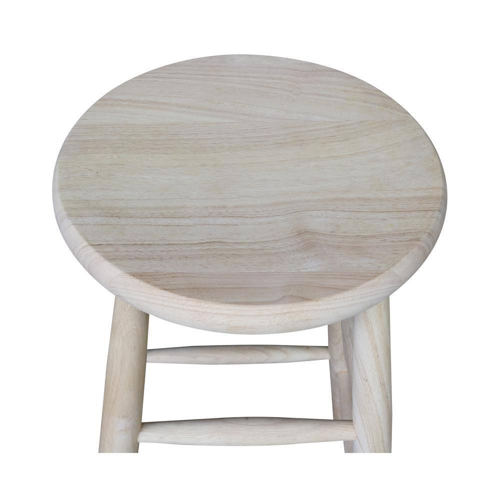 30" Scooped Seat Counter Height Barstool Unfinished - International Concepts: Solid Wood, Round, Backless