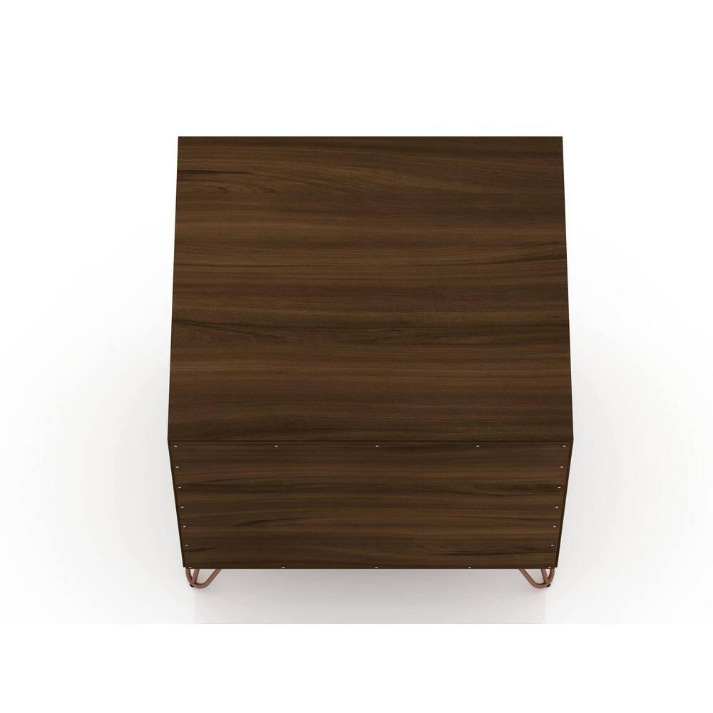 2.0 Rockefeller Nightstand Brown - Manhattan Comfort: Modern Bedside Table with Metal Legs & Storage