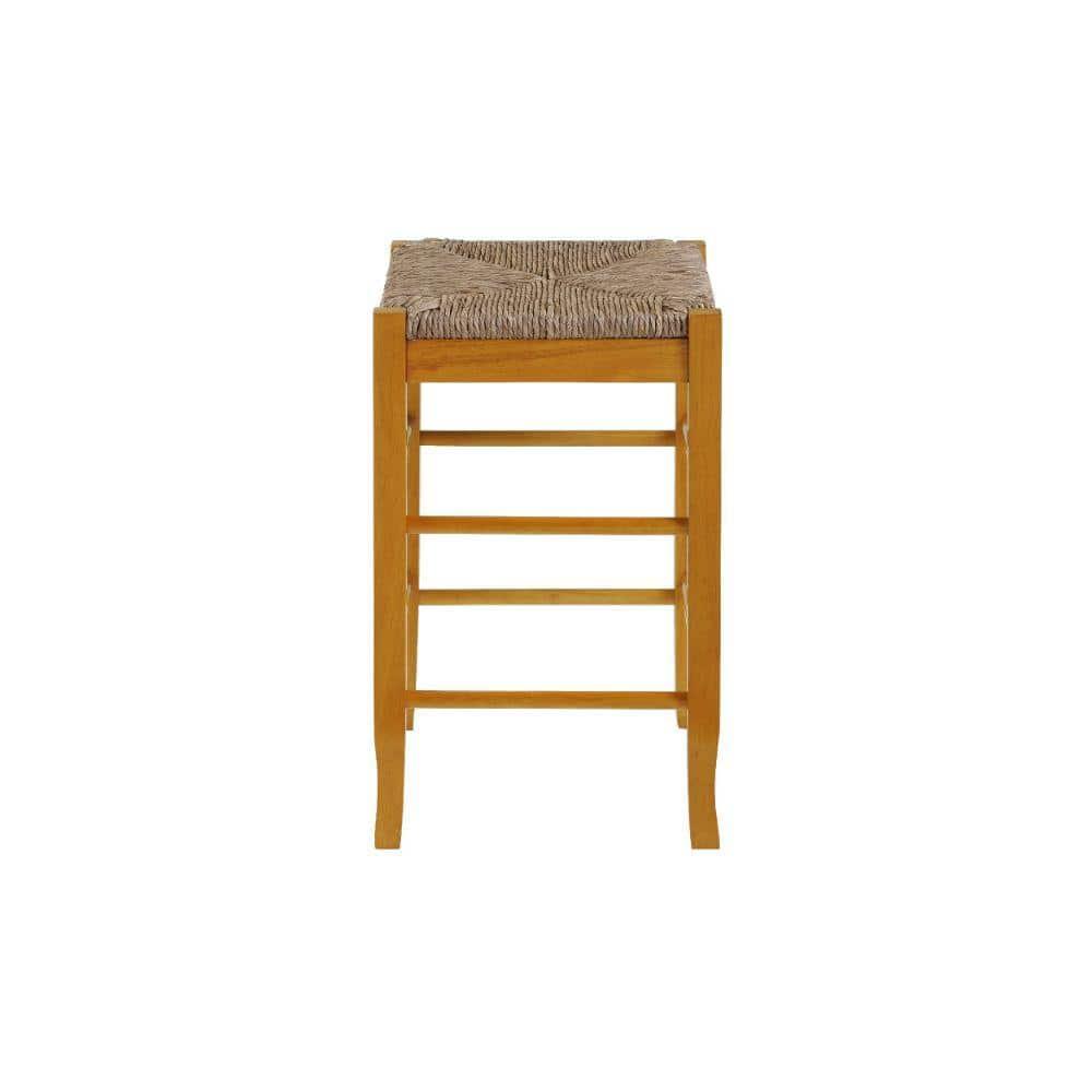 24" Rush Seat Counter Height Barstool Oak - Boraam: Hardwood Frame, Handwoven Seat, Floor Glides