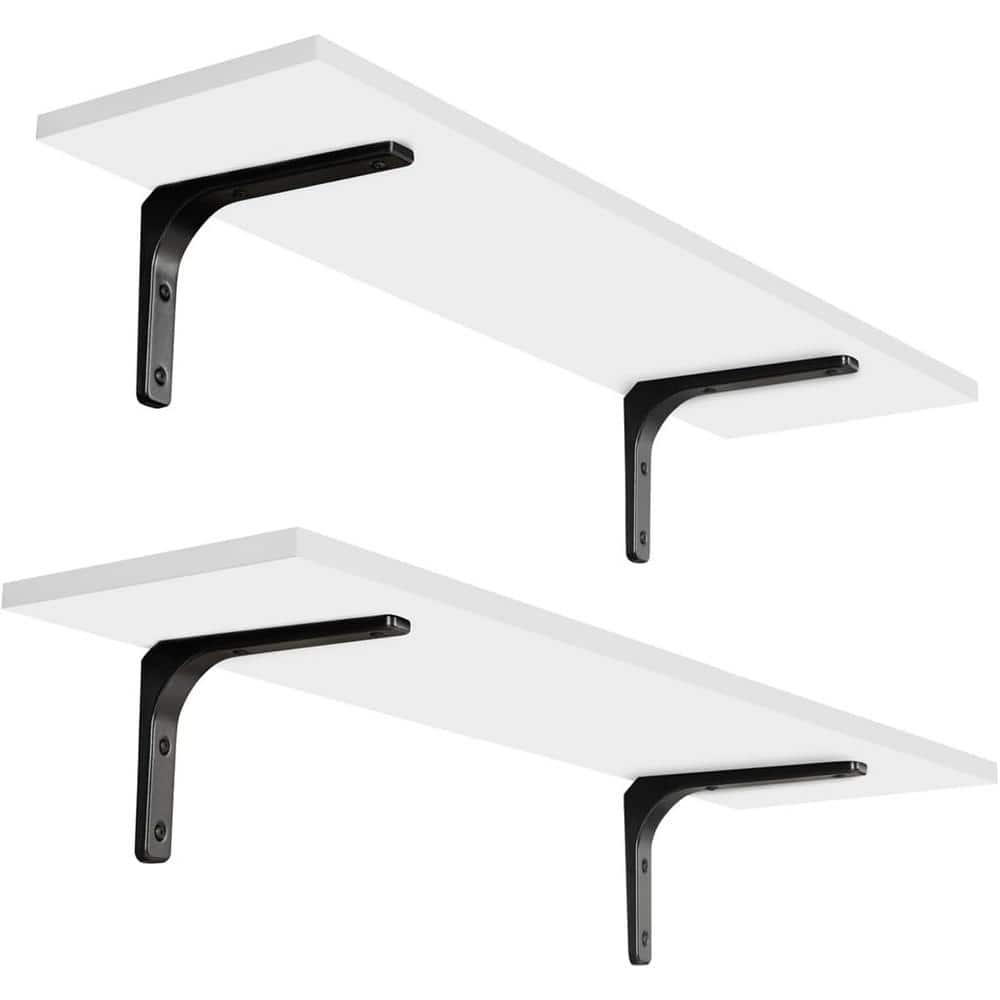 DINZI LVJ Long Wall Shelves, 23.6 Inch Wall Mounted Shelves Set of 2, Easy-to-Install, Wall Storage Ledges with Sturdy Metal Brackets for Living Room, Bathroom, Bedroom, Kitchen, White