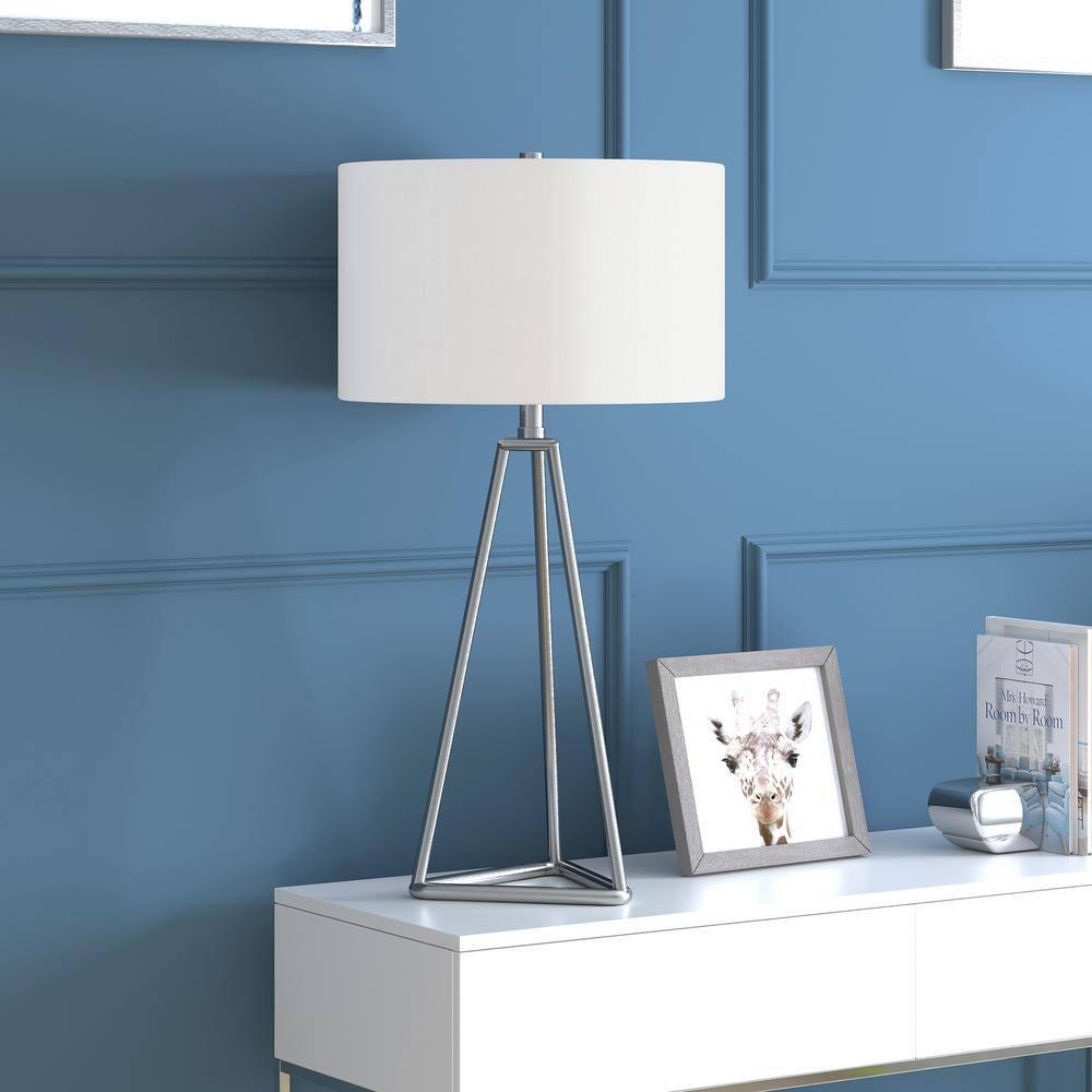 Evelyn&Zoe Gio 26.13" Tall Table Lamp with Fabric Shade in Brushed Nickel/White