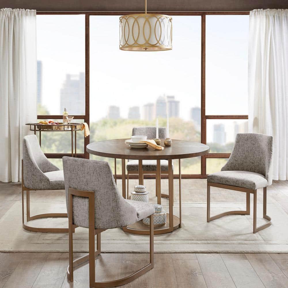 Madison Park Set of 2 Thornton Dining Chairs Gray: Upholstered, Metal Legs, Contemporary Style