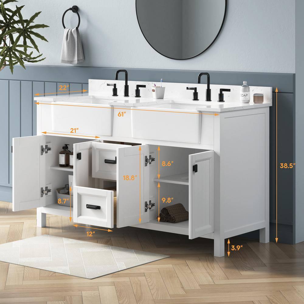 Richfield 60-inch White Painted Freestanding Double Sink Bathroom Vanity