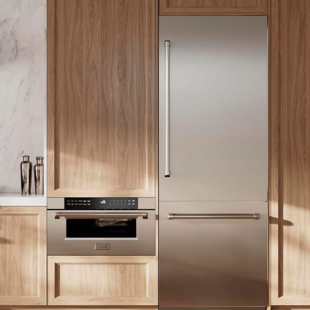 ZLINE 30 in. 16.1 cu. ft. Built-In Bottom Freezer Refrigerator with Water Dispenser and Ice Maker in Satin Stainless Steel with Graphite Gray Interior