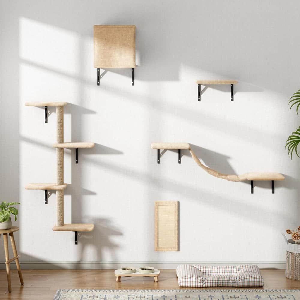 Resenkos Cat Tree,Kitten Condo Scratching Posts Kitty Play House, Multi-Level Cat Condo, Wooden cat running wheel