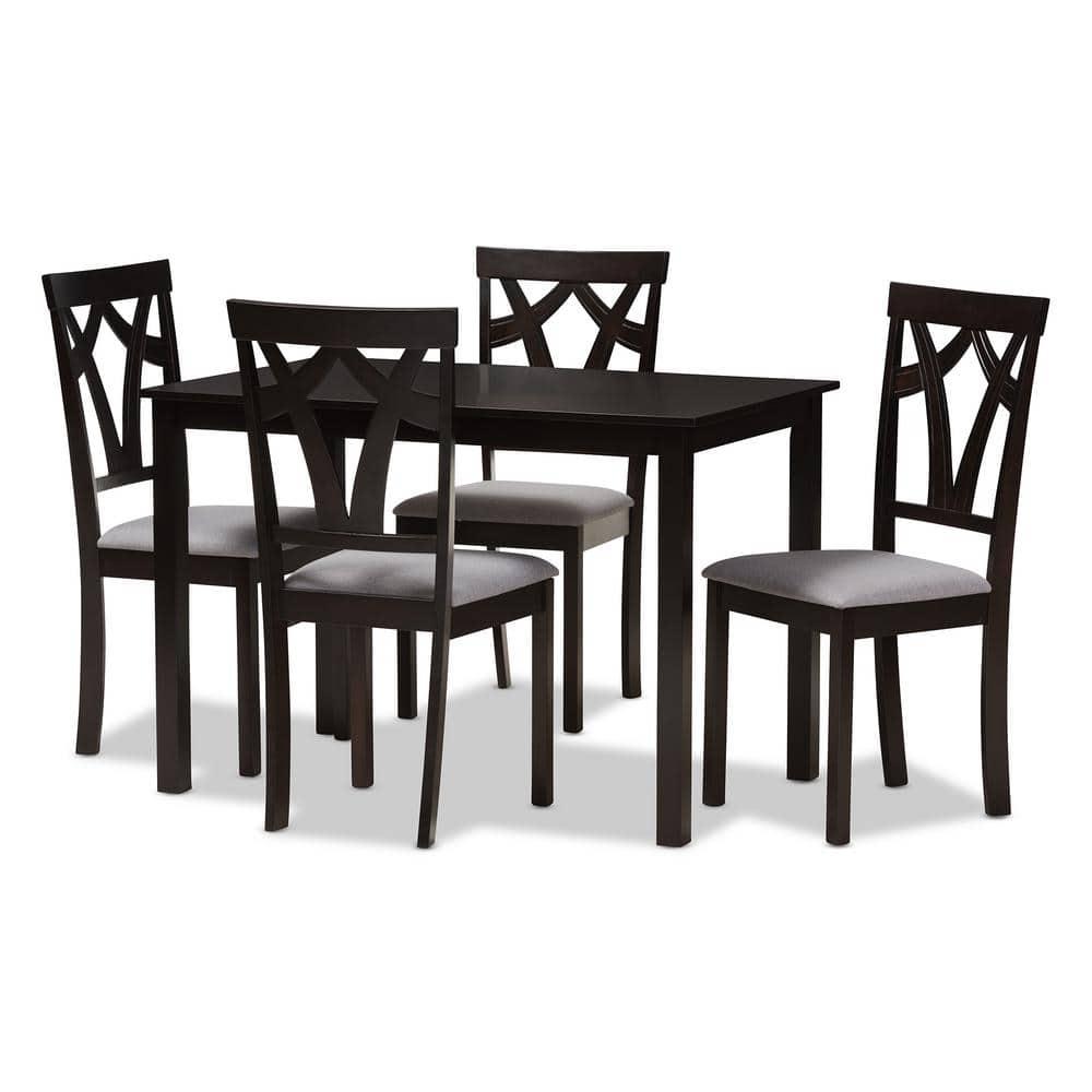 Baxton Studio Sylvia Modern and Contemporary Grey Fabric Upholstered and Dark Brown Finished 5-Piece Dining Set