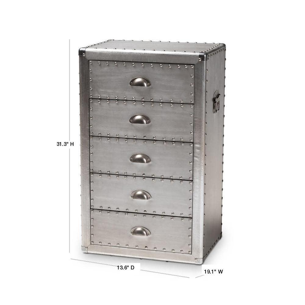 5 Drawer Davet Metal Accent Chest Silver - Baxton Studio: French Industrial Style, Fully Assembled