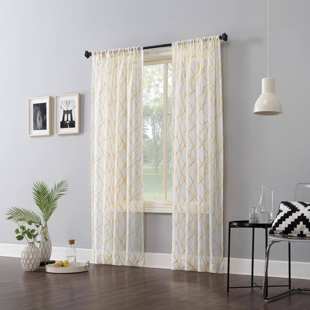 50"x63" No. 918 Light Filtering Abstract Geometric Embroidery Rod Pocket Curtain Panel Gold: Modern Window Decor