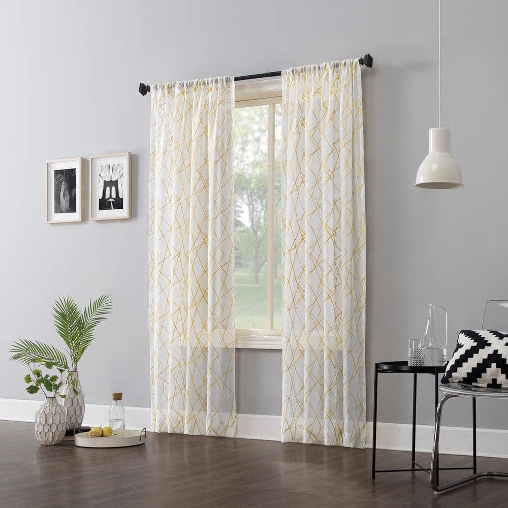 50"x84" No. 918 Light Filtering Abstract Geometric Embroidery Rod Pocket Curtain Panel Gold: Modern Window Decor