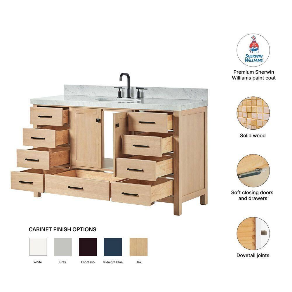 Cambridge 60'' Single Bathroom Vanity with Carrara Marble Top