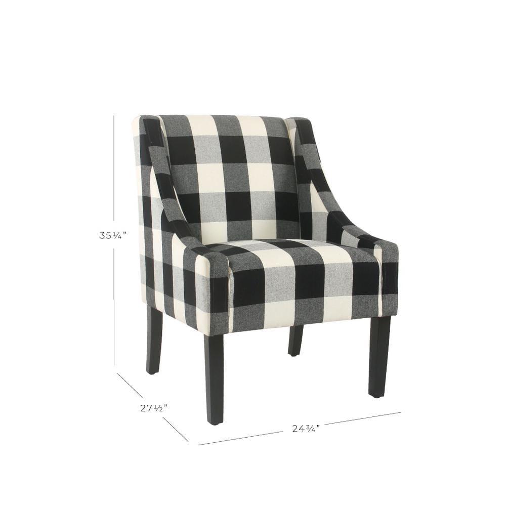 HomePop Modern Swoop Accent Armchair Black Plaid : Cotton Upholstery, Wood Legs, Foam Fill, No Assembly Required
