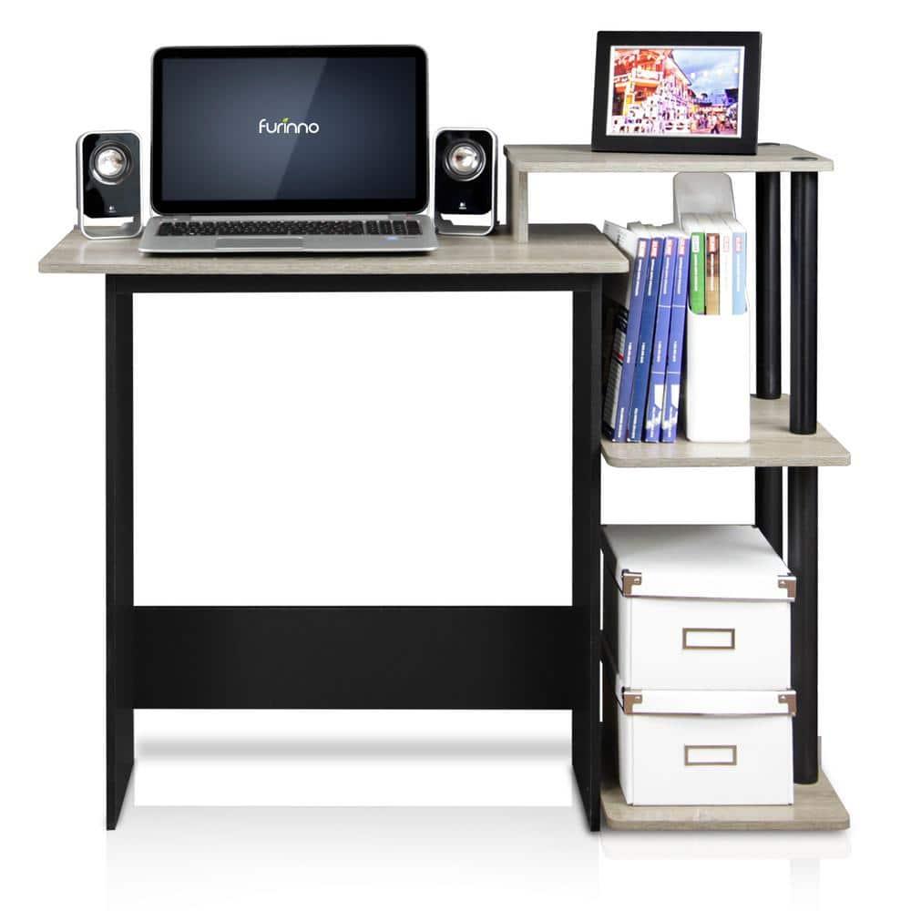 Furinno Modern Computer Desk Home Office Writing Study Laptop Table Workstation with CPU Stand & Open Storage Bookshelf,Oak Grey/Black