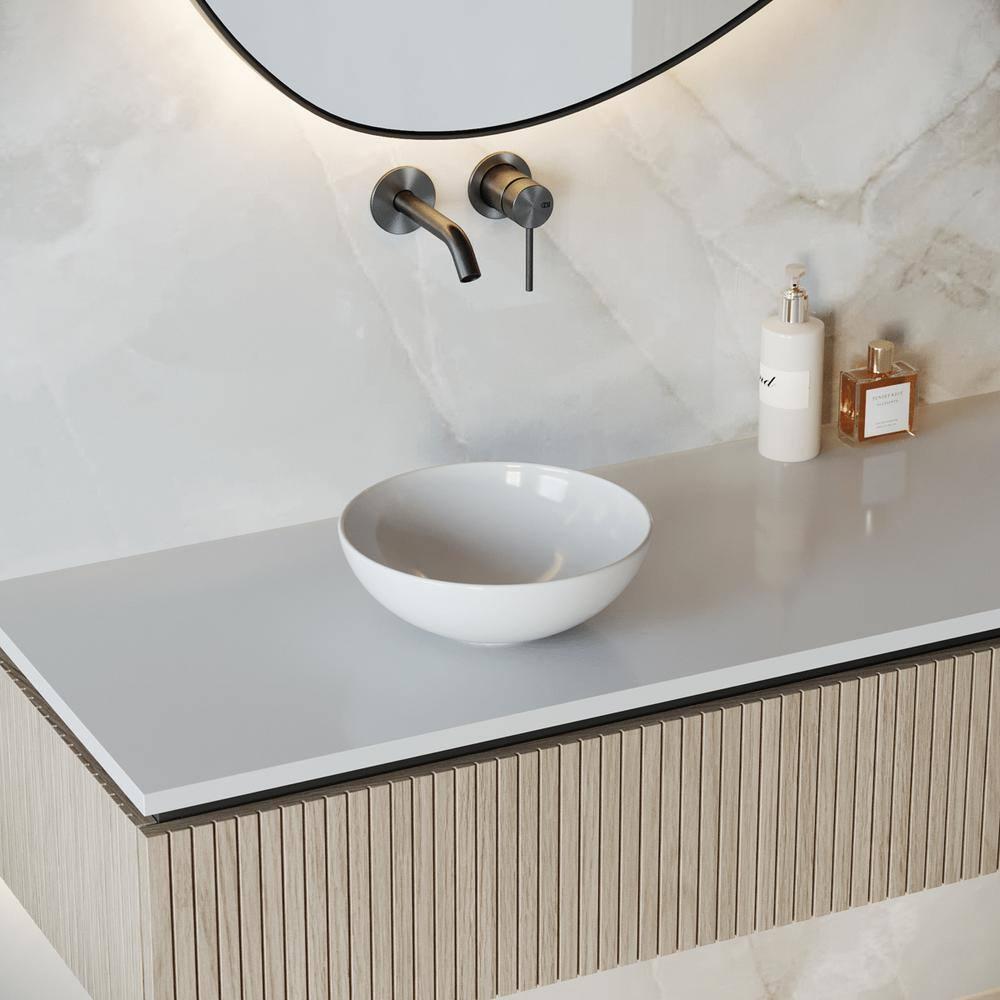 White Round Above Counter Bathroom Sink Ceramic Vanity Vessel Sink