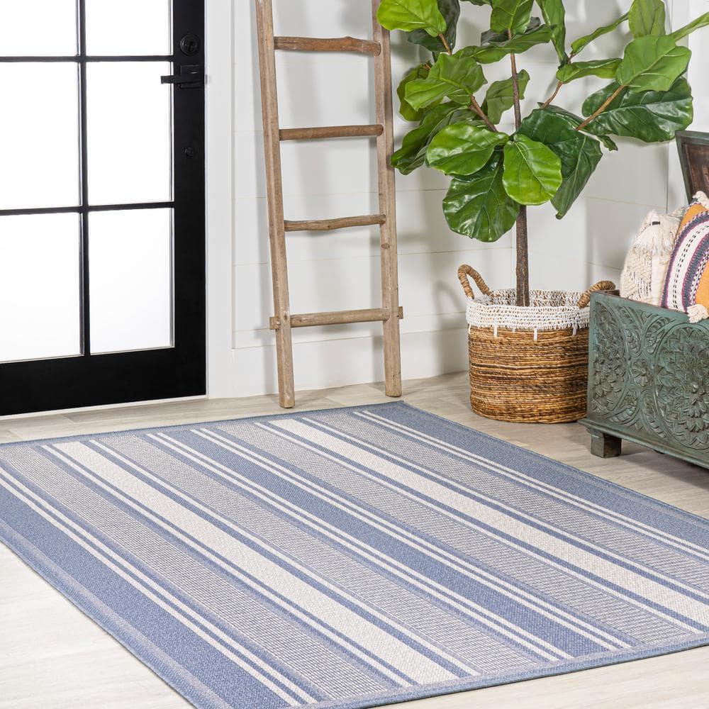 8' x 10' Haynes Modern Double Stripe Indoor/Outdoor Area Rug, Blue/Light Gray - JONATHAN Y