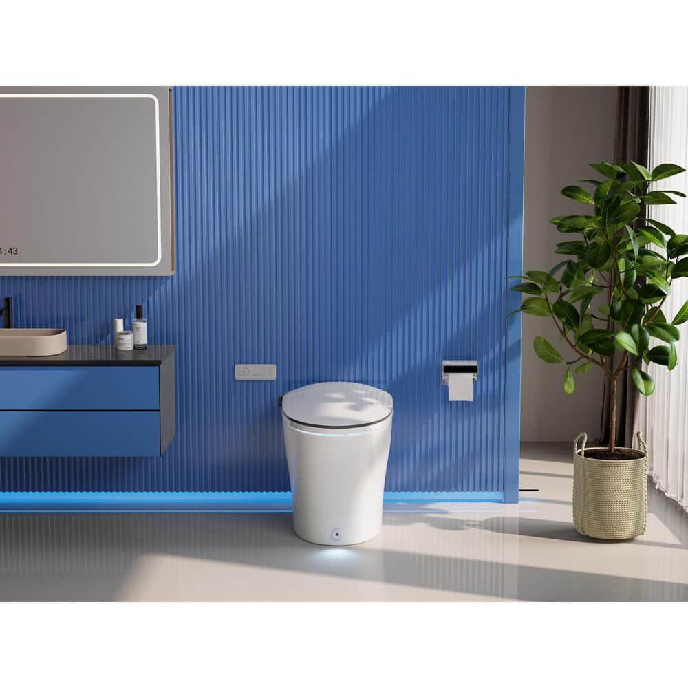 Smart Toilet with Quiet-Closed Heated Seat, Foot Kick/Off-seat/Blackout/Remote Flush, Bidet Elongated Toilet with Tankless, Gentle Night light, Remote Control, Advanced